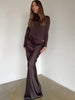 JULISSA MO Satin Sexy Hollow Out Women Maxi Dress Black Sleeveless High Waist Dress Female Autumn Skinny Elegant Party Clubwear - Brown Long Sleeve / L