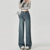 Women's Narrow Cut Wide Leg Jeans With High Waist And Hanging Feeling Straight Leg Casual Look Slim Contrasting Colors Pants - 4891-Blue Grey / L
