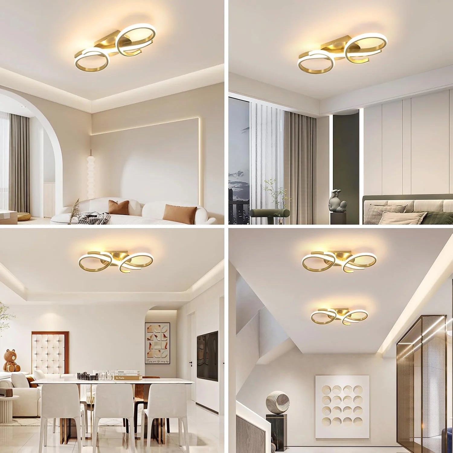 Modern Ceiling Light ,36W Golden Chandelier Ceiling Light,3000K Warm White Light Acrylic LED Ceiling Lamp for Bedroom