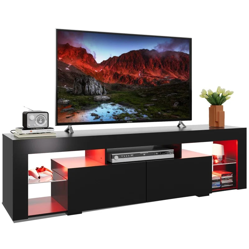 GALAXHERO TV Stand for 60 to 70 Inch TV Entertainment Unit with LED Lights 2 Drawers Modern TV Console Large Media Cabinet Bedroom Furniture