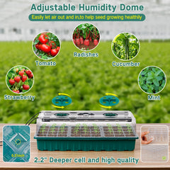 Seed starter tray with grow light, 2-piece 72-compartment nursery tray set, adjustable brightness plant germination tray.