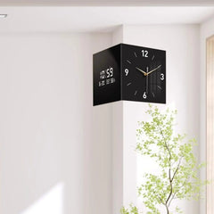 Corner Wall Clock Multipurpose Digital Date Week Display Double Sided Hanging Clock Room Decoration for Home Living Room Kitchen Home Decor