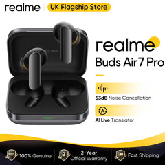 realme Buds Air 7 Pro Dual‑Driver ANC Earbuds 53dB Real-time Noise Cancellation AI Live Translator IP55 Water‑Resistant