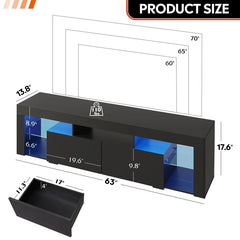 GALAXHERO TV Stand for 60 to 70 Inch TV Entertainment Unit with LED Lights 2 Drawers Modern TV Console Large Media Cabinet Bedroom Furniture
