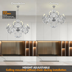 K9 Crystal Chandelier 15-Light Modern Ceiling Lamp Transparent Pendant Light Fixture Luxury Home Decor Lighting