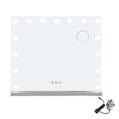 European American Style Bedroom LED Desktop Vanity Mirror 58×46cm 3 Color Modes USB Port Large Lighted with 15 Bulbs