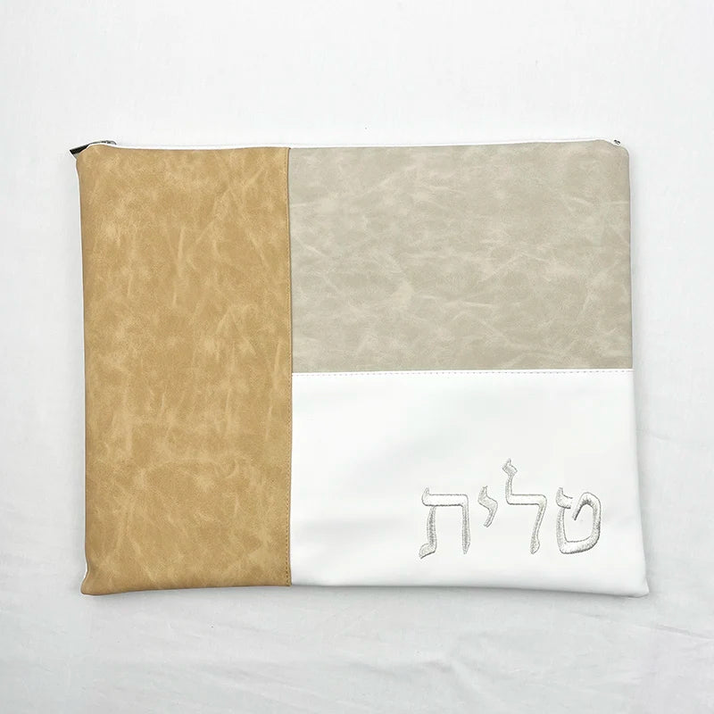 Tallit Bag For Jewish Judaical Prayer Shawl Zippered Embroidered Faux Leather Quality PU Leather & Zipper
