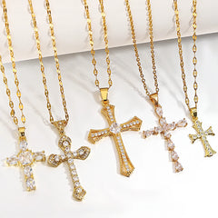 Religious Cross Necklace For Women Men Stainless Steel Chain Necklaces Christian Pendant Collar Pray Baptism Christmas Gift