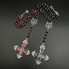 Pentagram Inverted Cross Rosary Baphomet Occult Gothic Sigil of Satanic Jewelry Devil Necklace Trad Goth Jewelry Gift Handmade