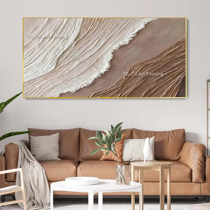 Ocean Waves Abstract Textured Thick Oil Painting Hand Painted Heavy Texture Canvas Art Wabi Sabi Painting Earth Tone Waves Art Home Decor