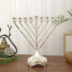 Vintage Hanukkah Menorah with 9 Arms Jerusalem Temple Candle Holder Sturdy for Prayer Festive Celebration Chanukah Decoration