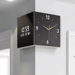Corner Wall Clock Multipurpose Digital Date Week Display Double Sided Hanging Clock Room Decoration for Home Living Room Kitchen Home Decor