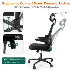 Gwong Ergonomic Office Chair Desk Chair with Folding Armrest Height-Adjustable Breathable Backrest Swivel Gaming Chair Office Furniture