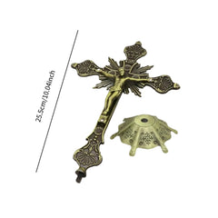Jesus Crucifix Sculpture Jesus Cross Statue Catholic Figurine Standing Crucifix for Home Altar Living Room Table Bedroom