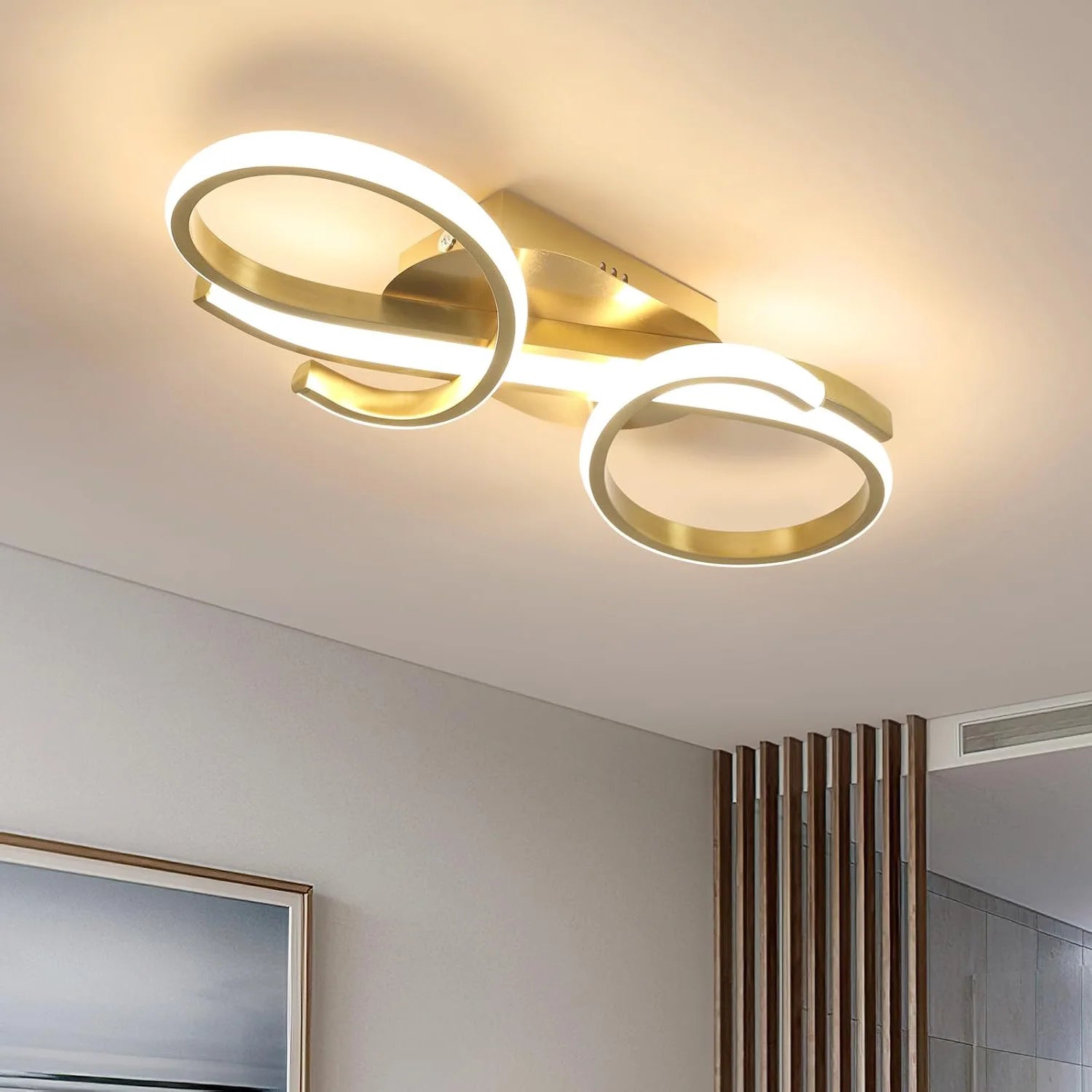Modern Ceiling Light ,36W Golden Chandelier Ceiling Light,3000K Warm White Light Acrylic LED Ceiling Lamp for Bedroom