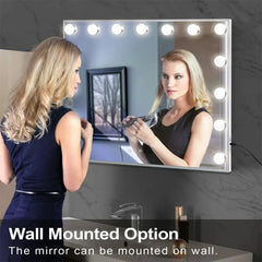 European American Style Bedroom LED Desktop Vanity Mirror 58×46cm 3 Color Modes USB Port Large Lighted with 15 Bulbs