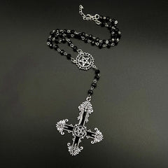 Pentagram Inverted Cross Rosary Baphomet Occult Gothic Sigil of Satanic Jewelry Devil Necklace Trad Goth Jewelry Gift Handmade