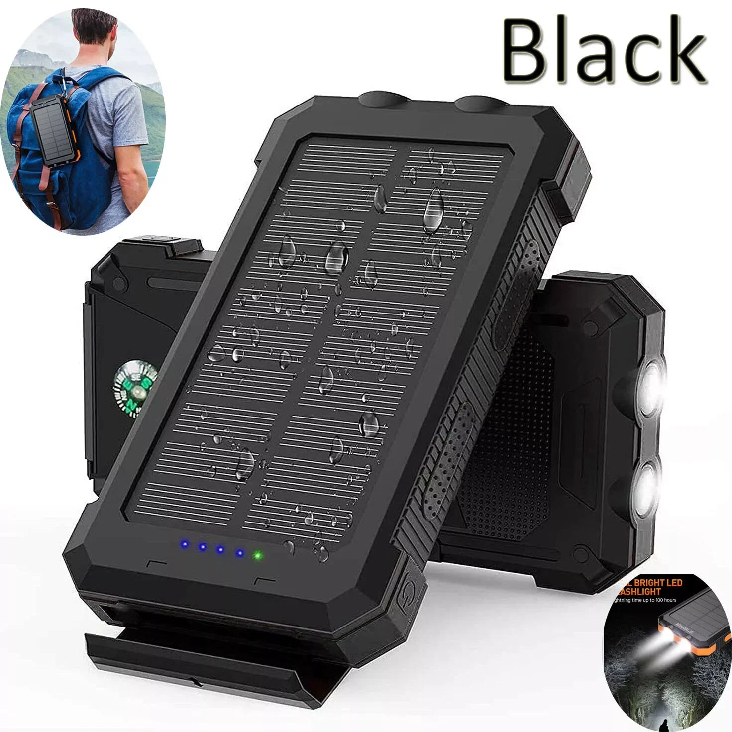 20000mAh Solar Power Bank Waterproof 2USB LED Battery Charger For Cell Phone