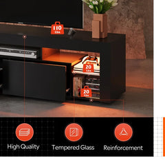 GALAXHERO TV Stand for 60 to 70 Inch TV Entertainment Unit with LED Lights 2 Drawers Modern TV Console Large Media Cabinet Bedroom Furniture