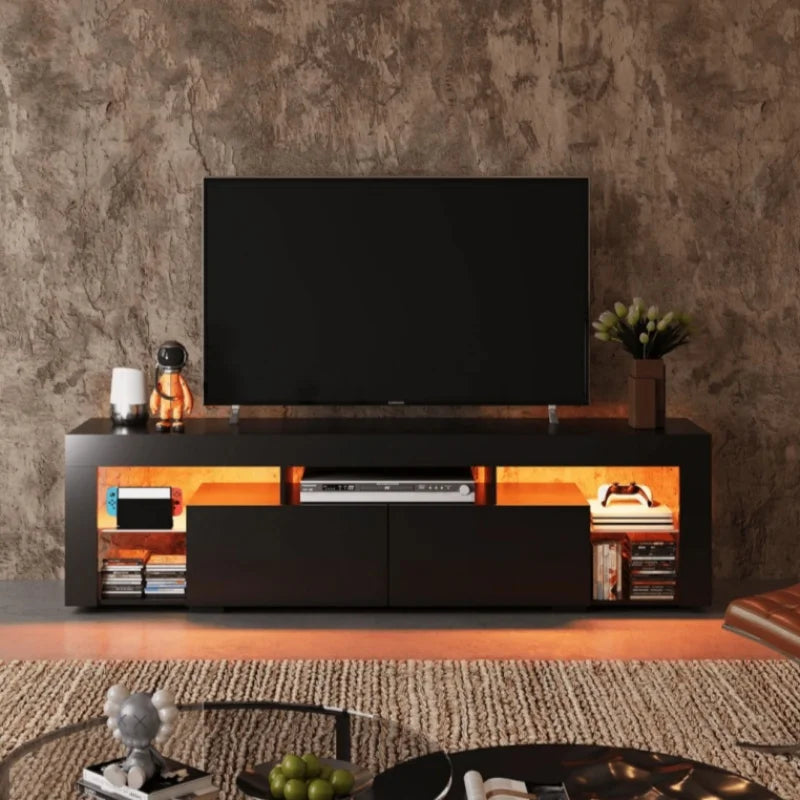 GALAXHERO TV Stand for 60 to 70 Inch TV Entertainment Unit with LED Lights 2 Drawers Modern TV Console Large Media Cabinet Bedroom Furniture