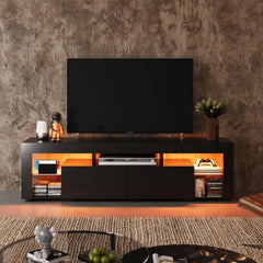 GALAXHERO TV Stand for 60 to 70 Inch TV Entertainment Unit with LED Lights 2 Drawers Modern TV Console Large Media Cabinet Bedroom Furniture