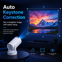 Mini Smart Projector WiFi 6 Bluetooth 5.4 Android 11 720P 4K Support Electric Focus Auto Keystone 180° Rotatable for Bedroom