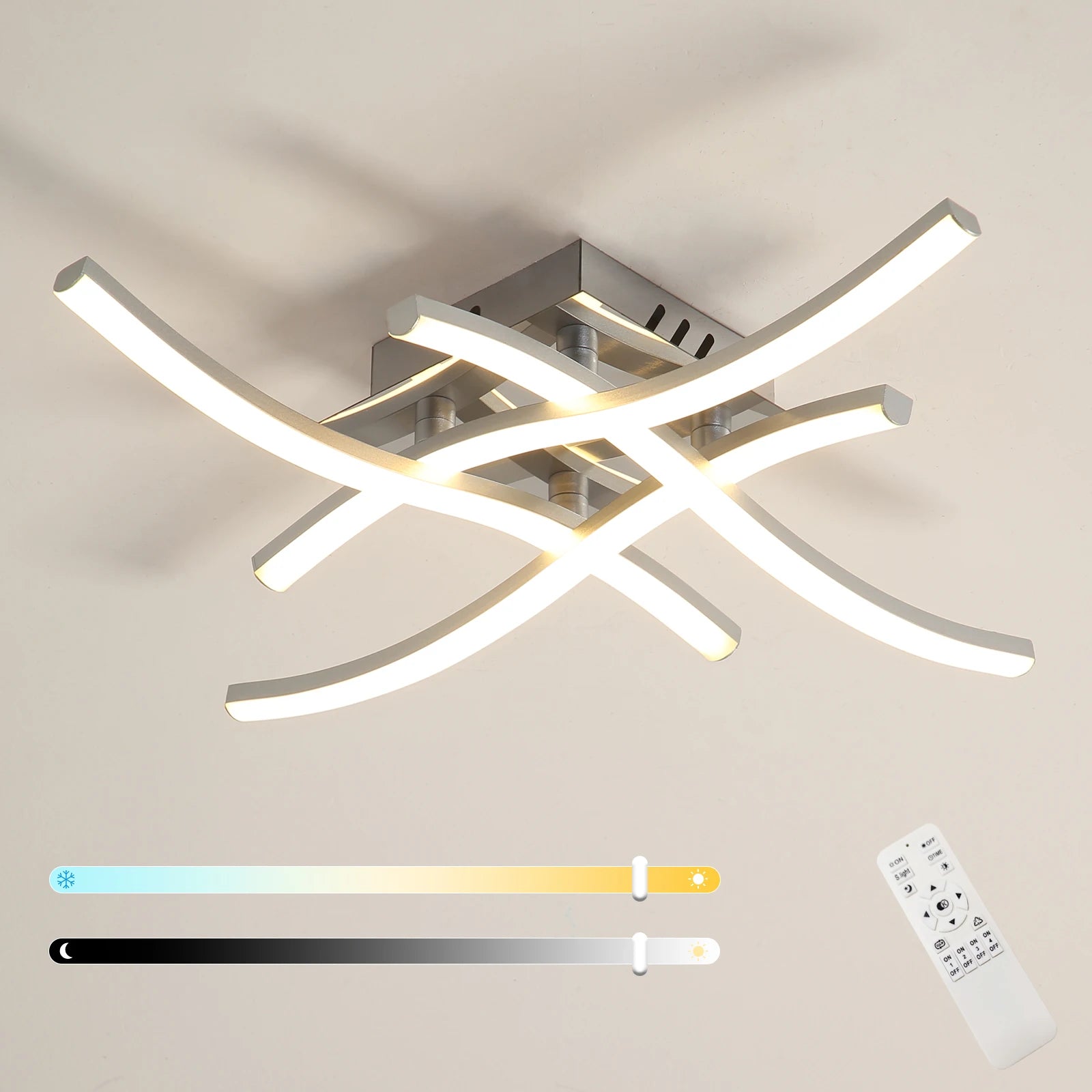 Elegant Curved Design Ceiling Light, Built-in LED Boards, 24W Modern Ceiling Lighting Fixture for Living Rooms, Bedroom, Kitchen