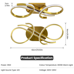 Modern Ceiling Light ,36W Golden Chandelier Ceiling Light,3000K Warm White Light Acrylic LED Ceiling Lamp for Bedroom
