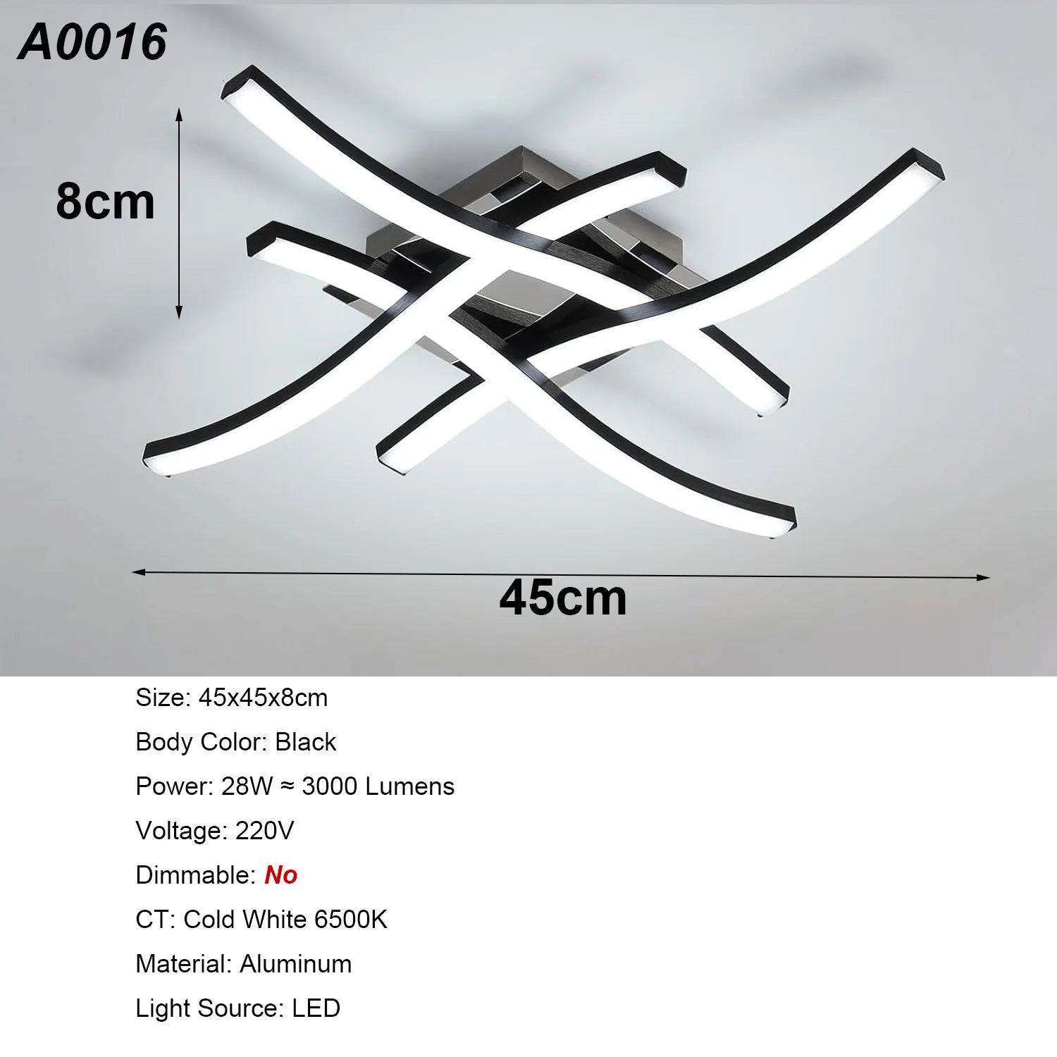Elegant Curved Design Ceiling Light, Built-in LED Boards, 24W Modern Ceiling Lighting Fixture for Living Rooms, Bedroom, Kitchen