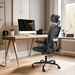 Gwong Ergonomic Office Chair Desk Chair with Folding Armrest Height-Adjustable Breathable Backrest Swivel Gaming Chair Office Furniture