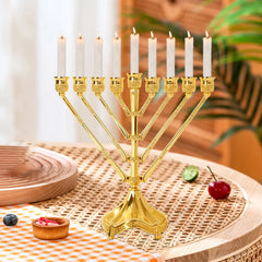 Vintage Hanukkah Menorah with 9 Arms Jerusalem Temple Candle Holder Sturdy for Prayer Festive Celebration Chanukah Decoration