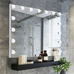 European American Style Bedroom LED Desktop Vanity Mirror 58×46cm 3 Color Modes USB Port Large Lighted with 15 Bulbs