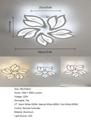 LED Ceiling Lamp, 45W Modern LED Ceiling Light Dimmable with Remote Control, White 5 Petal Heads Acrylic Ceiling Lamp