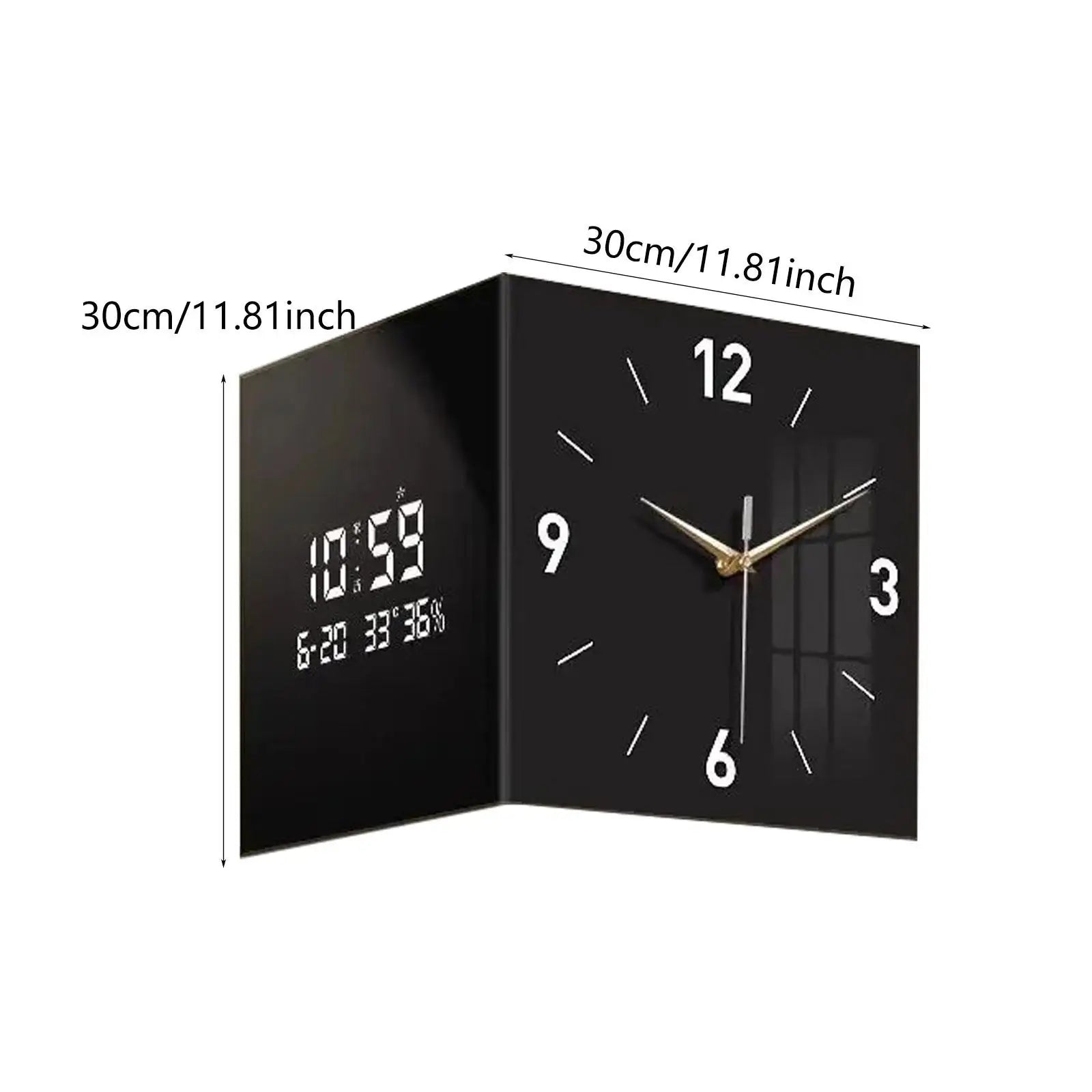 Corner Wall Clock Multipurpose Digital Date Week Display Double Sided Hanging Clock Room Decoration for Home Living Room Kitchen Home Decor