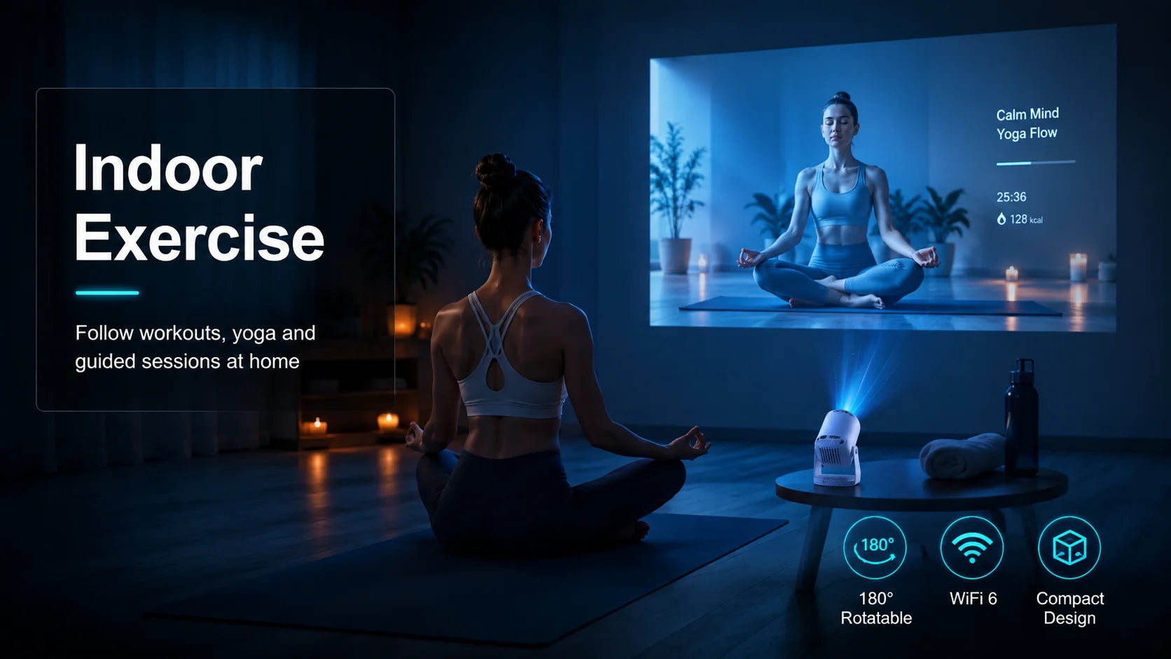 Mini Smart Projector WiFi 6 Bluetooth 5.4 Android 11 720P 4K Support Electric Focus Auto Keystone 180° Rotatable for Bedroom