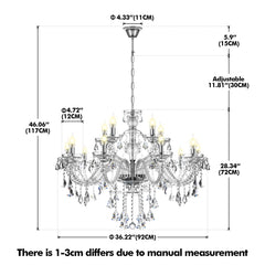 K9 Crystal Chandelier 15-Light Modern Ceiling Lamp Transparent Pendant Light Fixture Luxury Home Decor Lighting