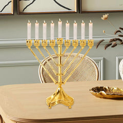 Vintage Hanukkah Menorah with 9 Arms Jerusalem Temple Candle Holder Sturdy for Prayer Festive Celebration Chanukah Decoration