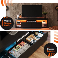 GALAXHERO TV Stand for 60 to 70 Inch TV Entertainment Unit with LED Lights 2 Drawers Modern TV Console Large Media Cabinet Bedroom Furniture