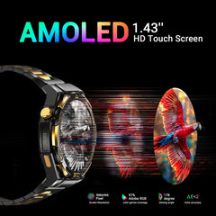 Smartwatch 1.43-inch AMOLED Display 900mAH Battery 45Days Standby Bluetooth 5.3 with Flashlight Men‘s Smart Watch, W90 PRO
