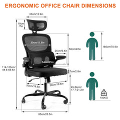 Gwong Ergonomic Office Chair Desk Chair with Folding Armrest Height-Adjustable Breathable Backrest Swivel Gaming Chair Office Furniture