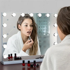 White LED Vanity Mirror Desktop Makeup Mirror with 15 Bulbs 3 Color Modes USB Charging Port Bedroom Dimmable LED Makeup Mirror