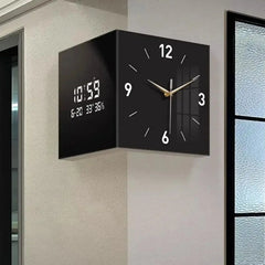 Corner Wall Clock Multipurpose Digital Date Week Display Double Sided Hanging Clock Room Decoration for Home Living Room Kitchen Home Decor