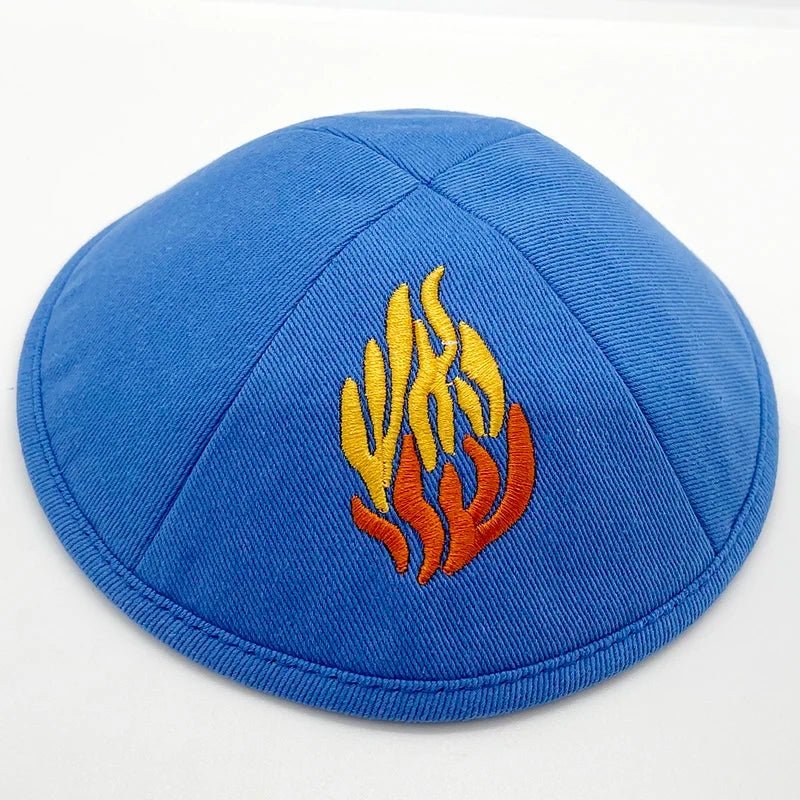 1pc Judaical Kippah with Embroidery Of Fire for Men Yamaka Hat Black White 18cm