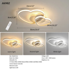 Dimmable LED Ceiling Light,64W Heart Ceiling Lamp 3000K/4500K/6500K,Chandelier White with Remote Control for Bedroom