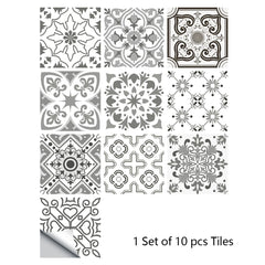 10pcs Retro Pattern Matte Surface Tiles Sticker Transfers Covers for Kitchen Bathroom Tables Floor Hard-wearing Art Wall Decor