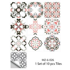 10pcs Retro Pattern Matte Surface Tiles Sticker Transfers Covers for Kitchen Bathroom Tables Floor Hard-wearing Art Wall Decor