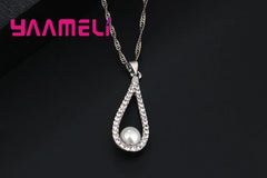 925 Sterling Silver CZ Water Drop Pearl Jewelry Set – Necklace & Earrings