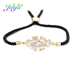 Juya Handmade Red Thread Bracelet Supplies Cubic Zirconia Flower Charm Bracelet For Women Fashion Adjustable String Bracelet