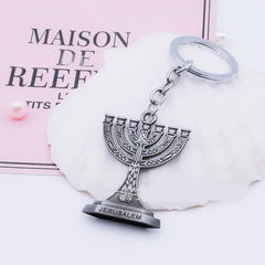Vintage Metal Candlestick Keychains Judaism Menorah Trinket Jewelry Jerusalem Gift