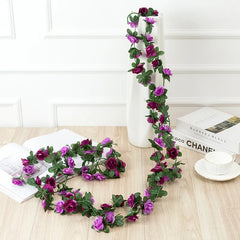 2.2 Meters Rose Artificial Flowers Christmas Garland for Wedding Home Room Decoration Spring Autumn Garden DIY Fake Plant Vine